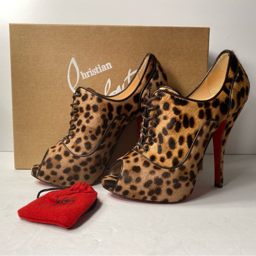 Christian Louboutin lady derby ponyhair open toe pumps heels leopard 35